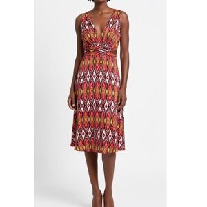 Tory Burch Sleeveless 100% Silk Dress Large Lined Geometric Red‎ Party